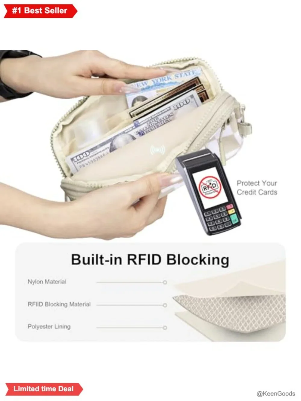 RFID Wristlet Wallet Crossbody Bag 4 Zippers Nylon Women